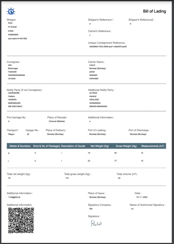A bill of lading