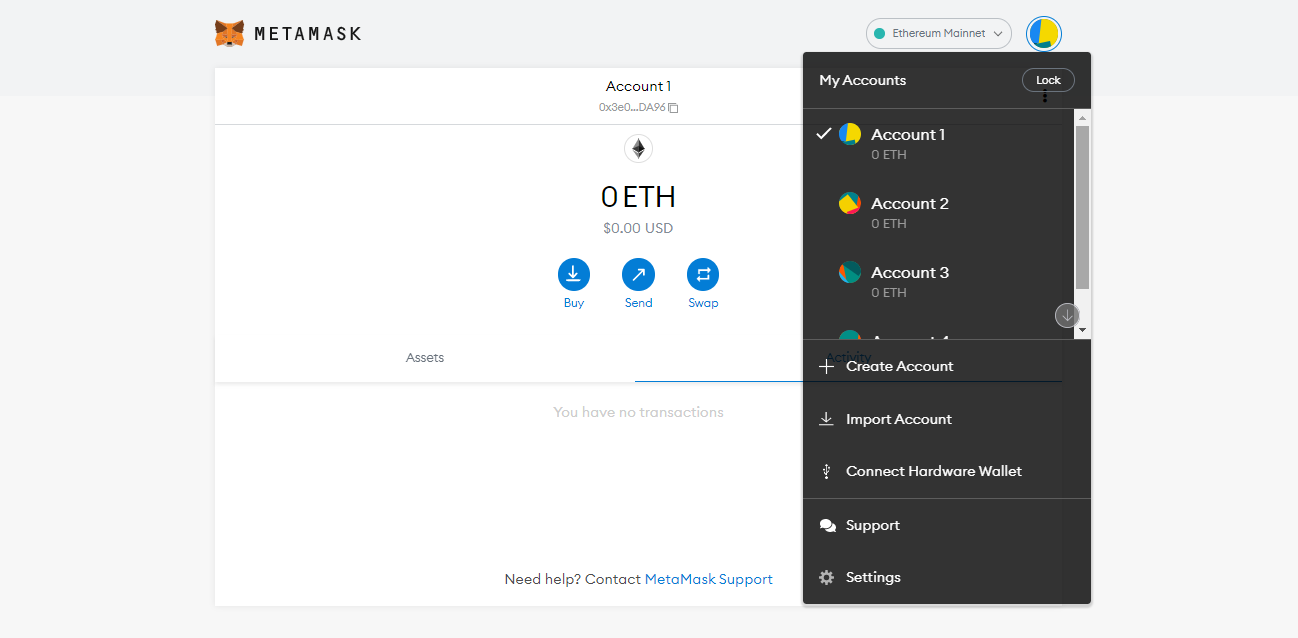 The settings page