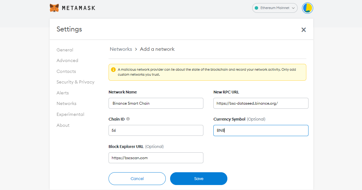 The network details